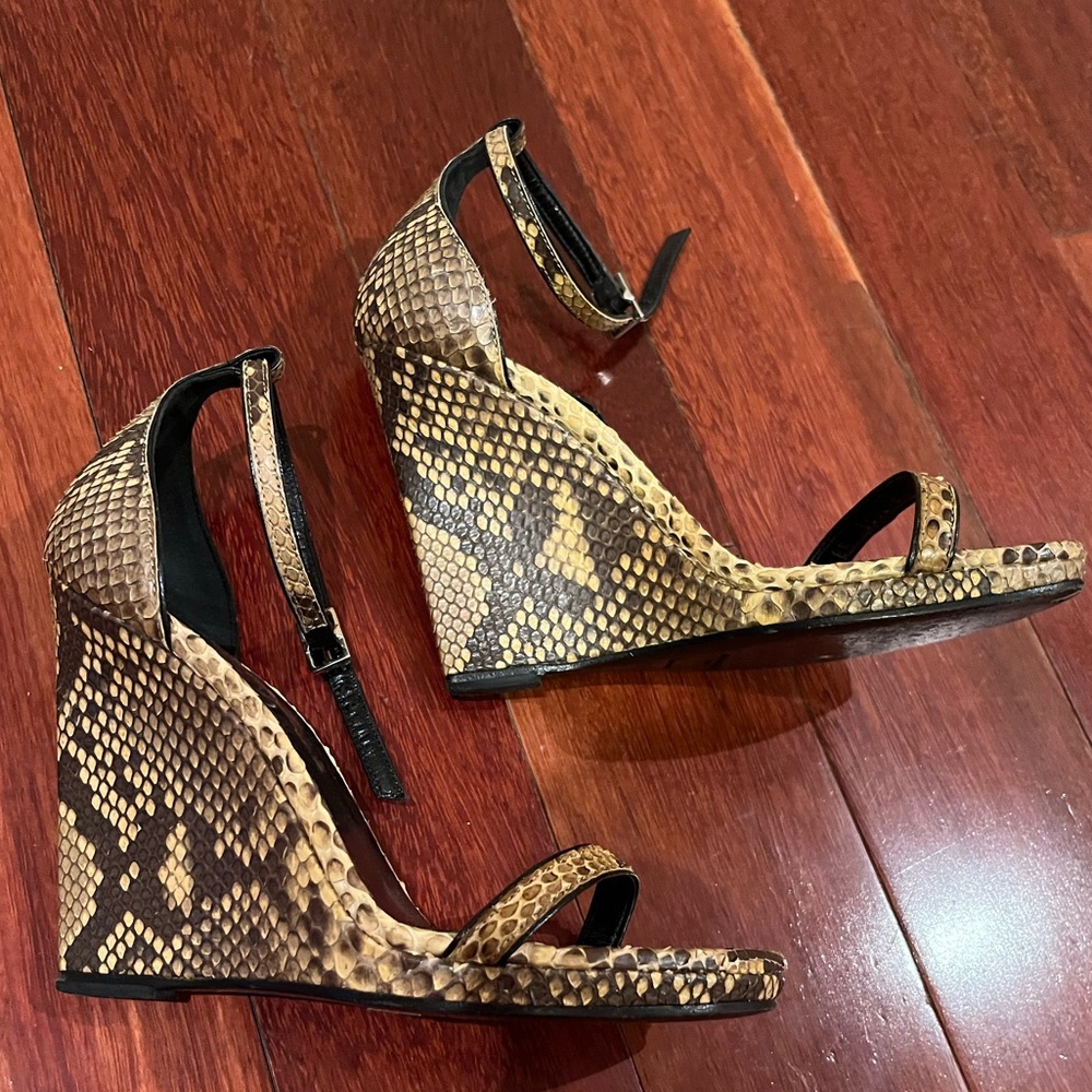 Saint Laurent | Jane Python Wedge Sandals 105 mm Tan Brown Size 35 - Picture 3 of 6